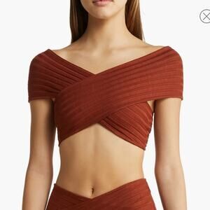 NWT Simon Miller Ackee Ribbed Crossover Crop Top in Coconut. Size Large